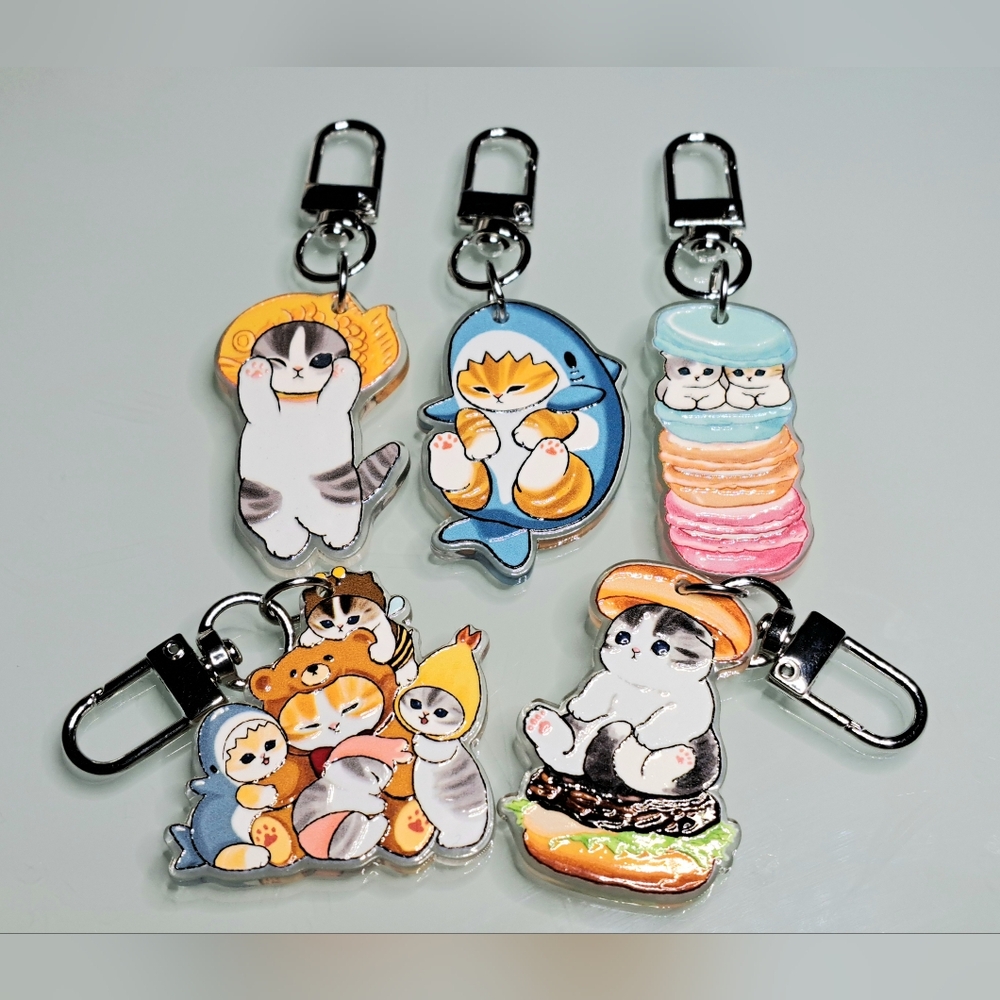 Mofusand Cats Keychain Purse Backpack Charm Clip Set